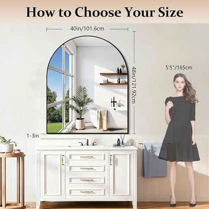 COFENY Arched Mirror, 40’’x48’’ Black Arch Mirror for Bathroom, Large Arched Bathroom Mirror with Frame, Modern Wall Mounted Mirror for Over Sink Mantle Bedroom Vanity Living Room Entryway
