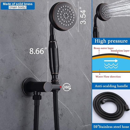 Enga Antique Brass Tub Shower Faucet Fixture Shower System, 8inch Wall Mount Rain Shower with Spout and Hand Spray,Oil Rubbed Bronze
