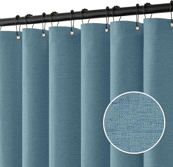 MIULEE Linen Fabric Shower Curtain Moonlight Blue W72*L72 12 Metal Hooks | Washable, Modern, Heavy Duty, Shower Curtain Set, Waterproof Thick Cloth Shower Curtains, Bathroom Bathtub