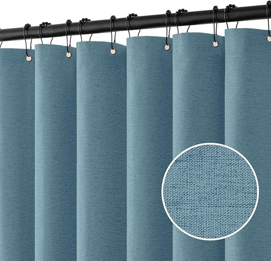 MIULEE Linen Fabric Shower Curtain Moonlight Blue W72*L72 12 Metal Hooks | Washable, Modern, Heavy Duty, Shower Curtain Set, Waterproof Thick Cloth Shower Curtains, Bathroom Bathtub