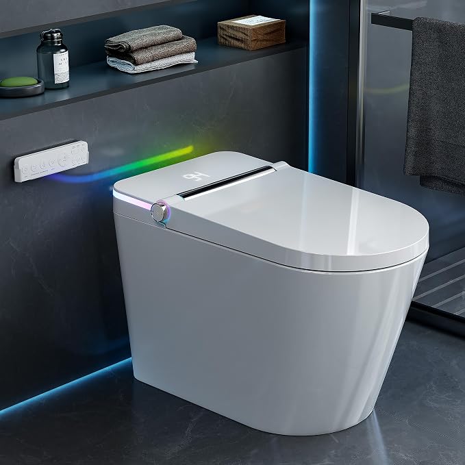 Smart Toilet with Bidet Built In, Heated Seat, Warm Water & Air Dryer, One-piece Tankless Bidet Toilet with Foot Sensor & Night Light, Auto Open/Close Lid & Flush, 1.26GPF Water-Saving Design