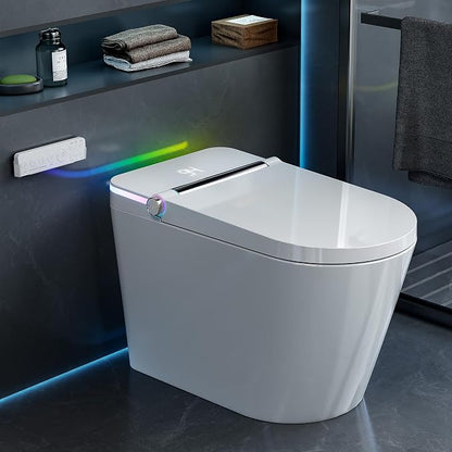 Smart Toilet with Bidet Built In, Heated Seat, Warm Water & Air Dryer, One-piece Tankless Bidet Toilet with Foot Sensor & Night Light, Auto Open/Close Lid & Flush, 1.26GPF Water-Saving Design