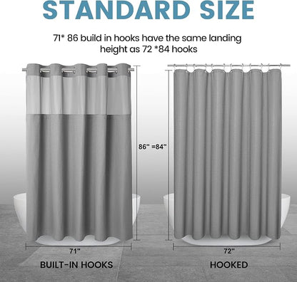 EUTXL Heavyweight Grey Long Shower Curtain and Liner Set - 256GSM Waffle Weave Textured Heavy Duty,Hotel Luxury Weighted Bath Curtain,71W x 86H
