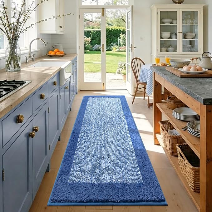 60x24 Long Bathroom Rugs Washable Non Slip, Blue Bath Mat for Bathroom Floor Tub, Soft Absorbent Quick Dry Mats for Shower,Bathtub,Home Decor