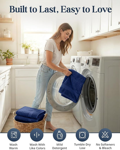 LANE LINEN Bathroom Towel Set 16 Piece Soft Absorbent Quick Dry - Navy | Set Of Towels - Easy-Care, Coordinated Colors, OEKO-TEX Certified, Ring-Spun Durability