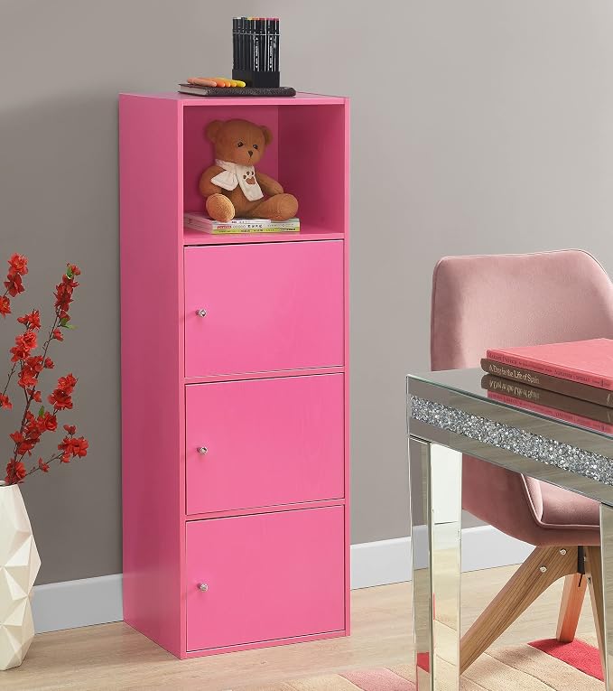 Xtra Storage Three-Door Cabinet with Shelf in Pink Wood Finish