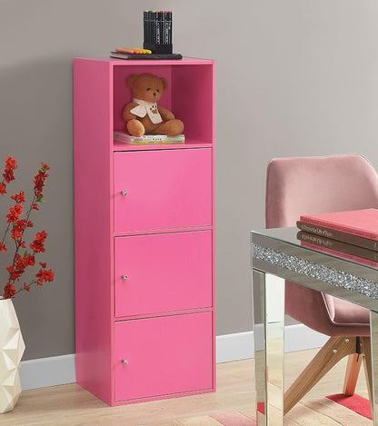Xtra Storage Three-Door Cabinet with Shelf in Pink Wood Finish