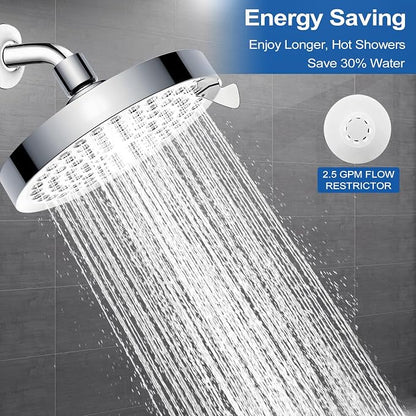 Shower Head High Pressure: 6" Rain Shower Head for Bathroom Upgrade with 7 Modes & Easy Clean Nozzles - 360° Adjustable Family Spa Showerhead for Men Women (Chrome)