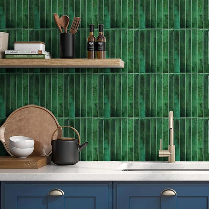 Renter Friendly Backsplash Tile Stickers for Kitchen Bathroom RV Easy Deco Just Peel Stick, Removable Emerald Green Tile Backsplash 10 Sheet 9 * 11.4 inch with Glossy and Thick Design