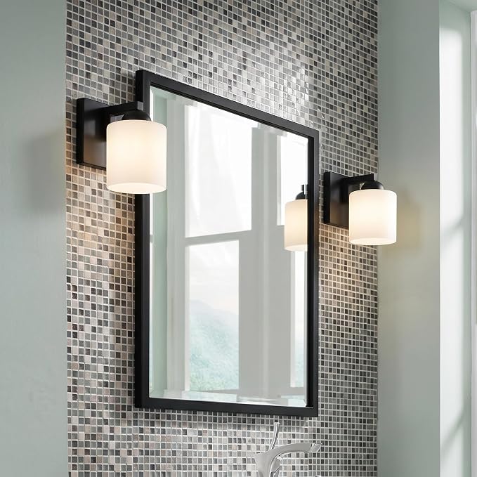 mirrea 1-Light Black Bathroom Vanity Light with White Glass Shade | Over Mirror,Wall Sconce,ETL listed,Bathroom Lighting Fixtures,Elegant Design,Milk White Glass Shade,Easy Installation