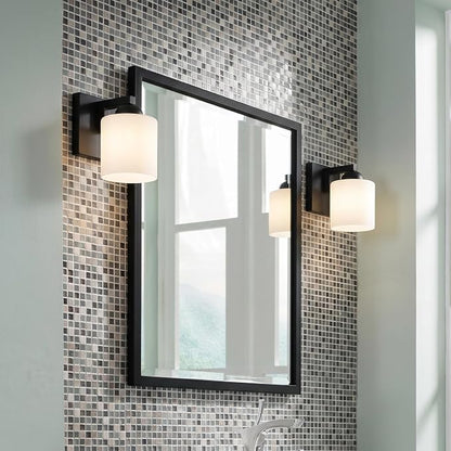 mirrea 1-Light Black Bathroom Vanity Light with White Glass Shade | Over Mirror,Wall Sconce,ETL listed,Bathroom Lighting Fixtures,Elegant Design,Milk White Glass Shade,Easy Installation
