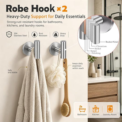 5 Piece Brushed Nickel Bathroom Hardware Accessories Set, 24" Towel Bar Set | Bathroom Towel Rack Set with Wall Mounted SUS304 Stainless Steel , Double Post Toilet Paper Holder, Towel Ring & Robe Hooks