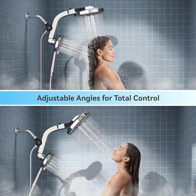 INAVAMZ High Pressure Rain Shower Head Combo with Magnetic Handheld Silver | Dual Shower System with Rainfall Showerhead and 8-Spray Handheld, Magnetic Dock, Adjustable Angle, Power Jet for Cleaning