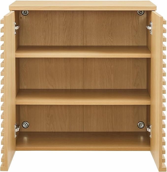 Modway Render Wall Mounted Bathroom Cabinet in Oak - 23.5 Inch Compact Wall Storage with Slatted Doors and Adjustable Shelves for Bathroom or Laundry Room