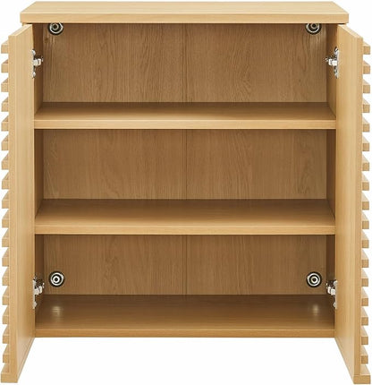 Modway Render Wall Mounted Bathroom Cabinet in Oak - 23.5 Inch Compact Wall Storage with Slatted Doors and Adjustable Shelves for Bathroom or Laundry Room