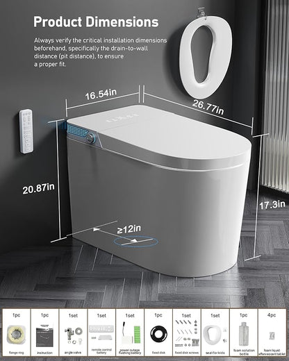 Smart Toilet with Bidet Built-in: Bidet Toilet with 5L Tank, Child Seat, 4 Wash Mode Heated Seat Modern Toilet, One Piece Toilet with Warm Water, Dryer, Foam, Remote, Foot Sensor, Auto Flush Lid&Seat
