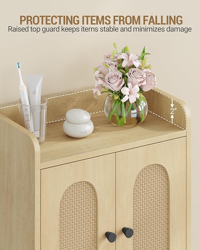 Bathroom Cabinet, Small Storage Cabinet with 4 Doors, Bathroom Organizers and Storage Cabinets with Adjustable Feet, Cabinets Freestanding for Living Room, Kitchen, 7.1"D x 14.6"W x 32.7"H
