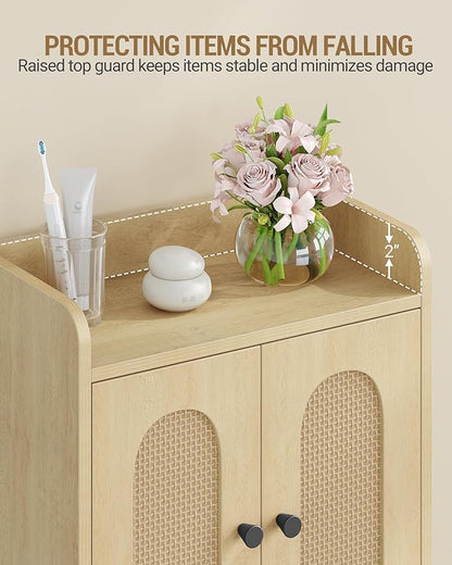 Bathroom Cabinet, Small Storage Cabinet with 4 Doors, Bathroom Organizers and Storage Cabinets with Adjustable Feet, Cabinets Freestanding for Living Room, Kitchen, 7.1"D x 14.6"W x 32.7"H