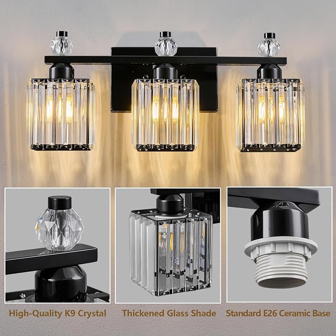 Black Bathroom Vanity Lights Crystal Vanity Light Bathroom Lighting Fixtures 3 Light Modern Vanity Lighting Fixtures