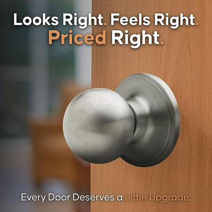 Copper Creek Passage Interior Door Knob – ANSI Grade-3 Certified, Modern Heavy Duty Handle, Easy Install and Reversible for Bedroom, Bathroom & Closets – Satin Stainless (2 Pack)