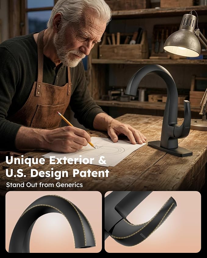 WOWOW Single Handle Bathroom Faucet, Matte Black, 1 Hole, High Arc, Pop Up Drain, Solid Brass, Easy Installation, 5 Year Warranty