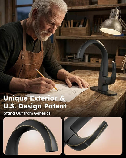 WOWOW Single Handle Bathroom Faucet, Matte Black, 1 Hole, High Arc, Pop Up Drain, Solid Brass, Easy Installation, 5 Year Warranty