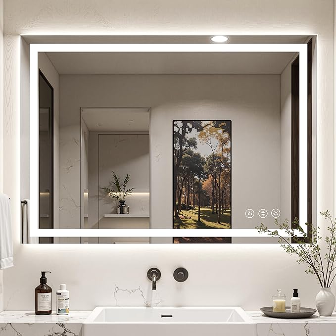 48x40 LED Bathroom Mirror with Anti-Fog, Backlit & Front Lit, Memory | Stepless Dimmable 3 Color CRI 95+ Shatterproof Tempered Glass ETL Listed for Safety Lighted Bathroom Vanity Mirror for Wall