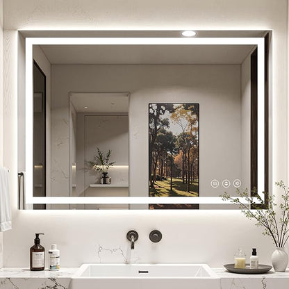 48x40 LED Bathroom Mirror with Anti-Fog, Backlit & Front Lit, Memory | Stepless Dimmable 3 Color CRI 95+ Shatterproof Tempered Glass ETL Listed for Safety Lighted Bathroom Vanity Mirror for Wall