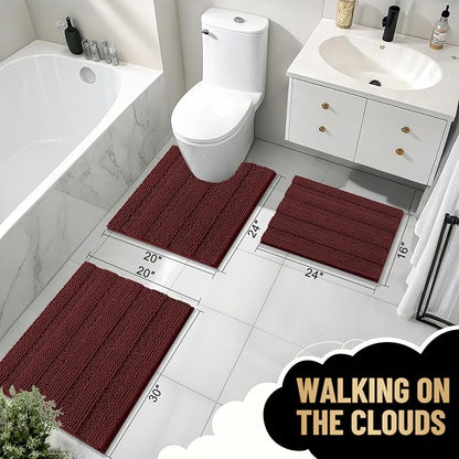 OLANLY Thick Bathroom Rugs 36x24, Chenille Bath Rugs, Andorra Red-Brown | Rubber Backing, Machine Wash, Extra Absorbent Striped Bath Mats for Bathroom Floor, Tub and Shower, Home Decor Accessories