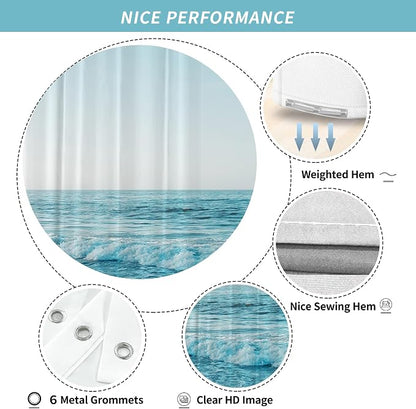 Small Stall RV Half Size Ocean Beach Coastal Seaside Shower Curtain for Bathroom 36W*72H Inch Nautical Summer Beachy Bathtub Decor Seascape Waterproof Polyester Fabric Set with 12 Hooks