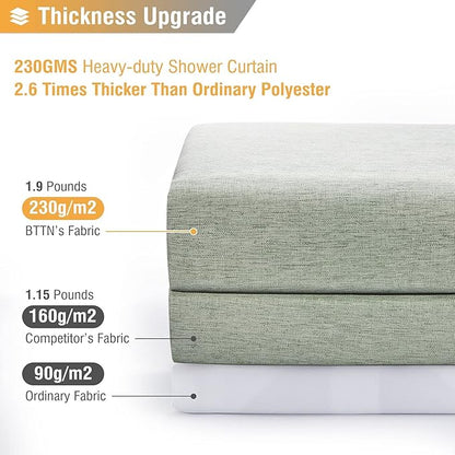 BTTN Sage Green Shower Curtain, Linen Textured Heavy Duty Thick Fabric Shower Curtain Set with 12 Plastic Hooks, Machine Washable, Hotel Spa Luxury Decorative Curtains for Bathroom Showers, 72x72