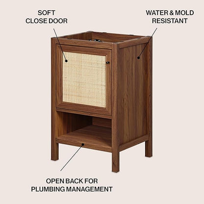 JONATHAN Y VAN1022B Jasper 20 in. W x 18 in. D x 33 in. H Rattan Modern Coastal 2-Shelf Bathroom Vanity Cabinet Only with Soft Closing Doors (Sink Basin Not Included), Walnut