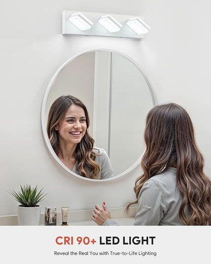 VONLUCE LED Modern Bathroom Vanity Light Fixture, Matte White | 18'', 3-Light, 3CCT, 360° Rotate, High CRI, Flicker-free, Dimmable, Memory Function, Waterproof IP44, Easy Installation