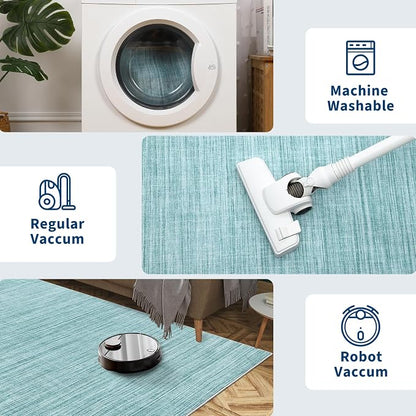 Garvee 9x12 Rug for Kids Room Machine Washable Area Rugs Large Solid Color Living Room Rug with Non Slip Backing, Stain Resistant Non Shedding Carpet Low Pile Soft Neutral Mats for Bedroom, Blue | Non Slip Backing Stain Resistant Non Shedding Low Pile ...