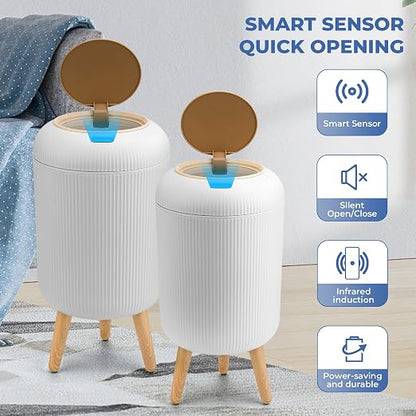 Pukomc 2 Pack Automatic Trash Can 12L /3 Gallon and 10L /2.64 Gallon | Bathroom Trash Bin with Lid Touchless Small Smart Motion Sensor Garbage Cans for Kitchen, Bathroom,Living Room and Bedroom