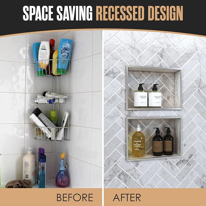 Shower Niche, Shower Niche Insert Tile Ready, 12x20 (13x21), Prefab Box | Houseables Recessed Bathroom Storage, Shelf Insert, Built In Wall Cubby, Recessed Shampoo Caddy, Inset Shelves, Tile Ready