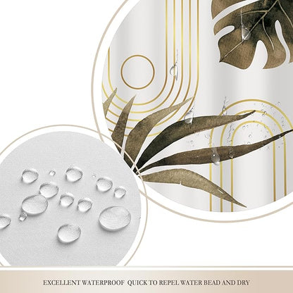 Glawry Boho Brown Shower Curtain 60Wx72L Inches, Abstract Bohemian Mid Century Bathroom Curtains, Plant Botanical Palm Leaf Shower Curtain Set Bath Accessories Fabric Waterproof 12 Hooks