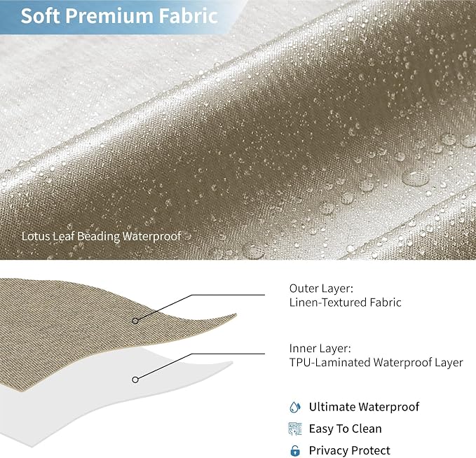 Fabric Long Shower Curtain with Waterproof Layer,72x78,Khaki | 2-in-1 Design,Linen Textured,100% Waterproof TPU-Laminated Backing,Magnetic Weighted,Machine Washable,For Bathroom,Hotel