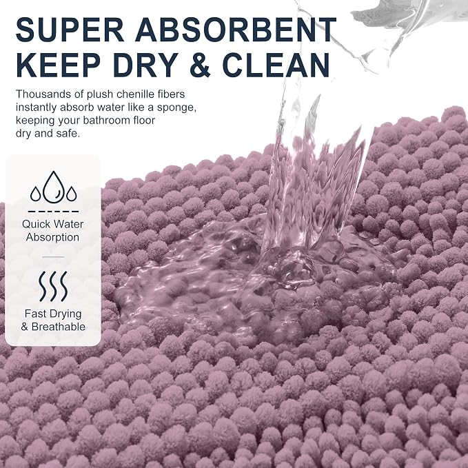 Smiry Thick Chenille Bathroom Runner Rugs 70x24, Soft Bath Mat, Deep Plum | Quick‑Dry & Machine Washable, Non‑Slip Bath Carpet, Striped Bath Rugs for Tub & Shower, Modern Home Decor Accessories
