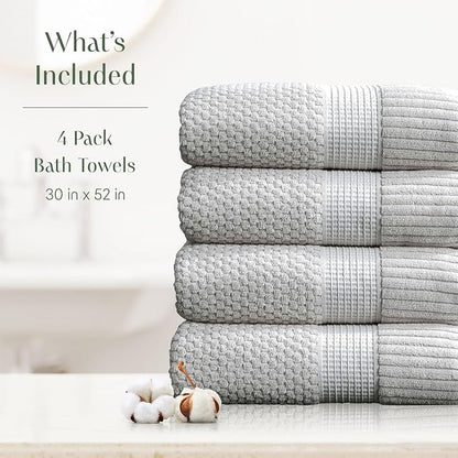 4 Pack 100% Cotton Bath Towels | Grey Towels | Oeko‑TEX Standard 100 | Soft & Absorbent, Quick‑Dry | Trinity Collection - Quiet Grey