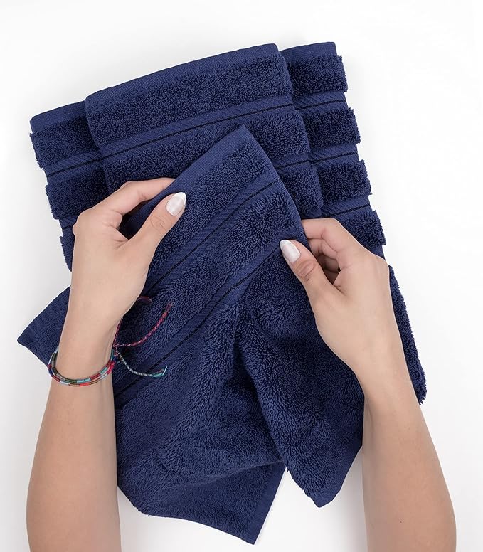 American Soft Linen Luxury Hand Towels for Bathroom, 600 GSM Heawy Weight 16x28 Size 100% Cotton Turkish 4 Piece Hand Face Towel Set, Navy Blue Hand Towels
