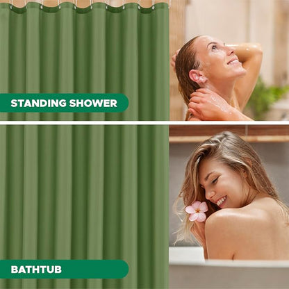 Fabric Shower Curtain Liner 72x72 Inch-Sage Standard Size Shower Liners | Hotel Quality Water Resistant Shower Liners for Bathroom-Machine Washable Cloth Polyester Bath Curtain-Rental Apartment Home