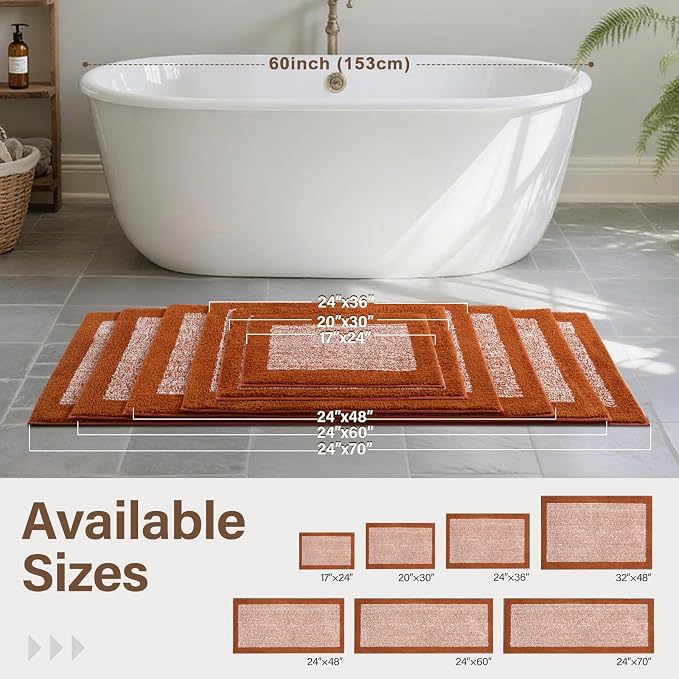 48x32 Large Bathroom Rugs Washable Non Slip, Bath Mat for Bathroom Floor Tub, Soft Absorbent Quick Dry Mats for Shower, Bathtub,Home Decor(Coral Orange)