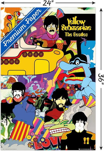 Trends International 24X36 The Beatles - Submarine Collage Wall Poster, 24" x 36", Premium Unframed Version