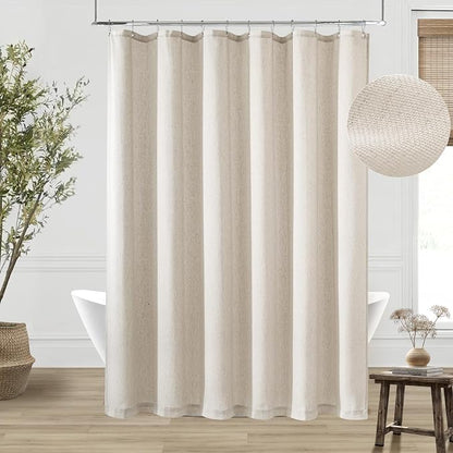 Oatmeal Linen Shower Curtain for Bathroom Water Repellent 72x72 Inch | Neutral Simple French Country Shower Curtains 72 Inches Long Earthy Tone Greige Taupe Greyish Beige with Hooks Flax Burlap