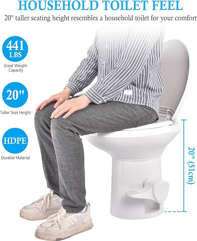 AW 3 Packs Gravity Flush Toilet RV Toilet Foot Pedal 20" Seating Height | Motorhome Caravan Travel Trailer