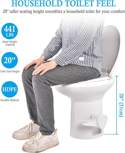 Yescom 2 Packs RV Camper Gravity Flush Toilets Elongated 20" High Profile | Foot Pedal for Motorhome Caravan Travel Trailer HDPE Portable Restroom Toilet Fits for Marine