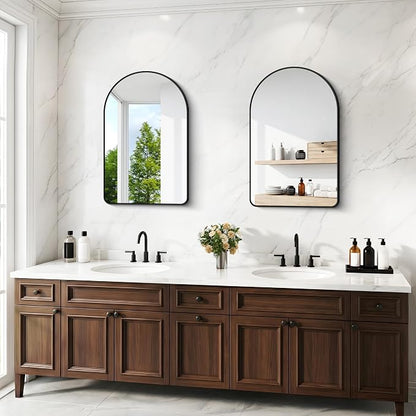 BONEWEI Arched Wall Mirror,30x45 inch Black Arched Mirror Bathroom,Vanity Mirror for Over Sink Metal Frame,Tempered Glass Arch Mirrors for Bedroom,Entryway,Living Room,Home Decor Shatter-Proof