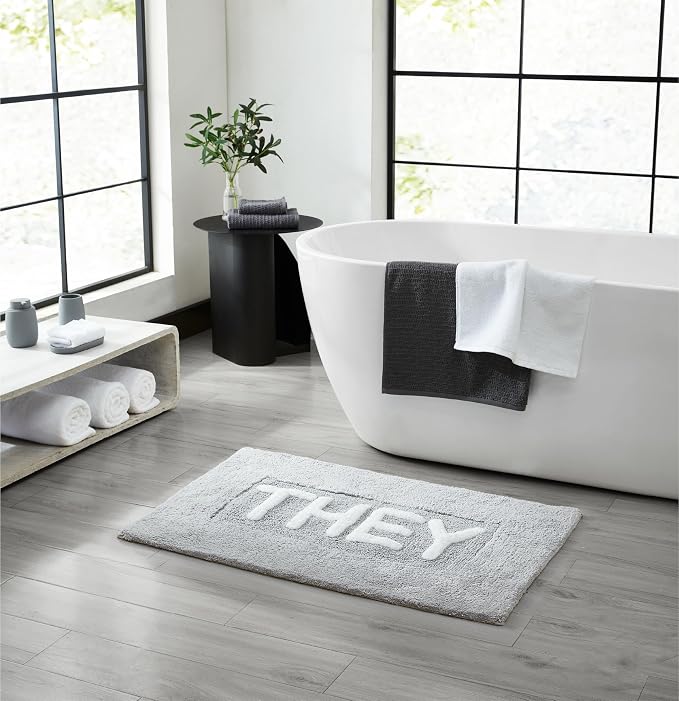 Cotton Bath Rug - Soft Cotton Bath Mat - Bathroom Decor - Water Absorbent and Machine Washable - Measures 21"x34" - They Grey