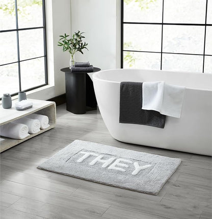 Cotton Bath Rug - Soft Cotton Bath Mat - Bathroom Decor - Water Absorbent and Machine Washable - Measures 21"x34" - They Grey
